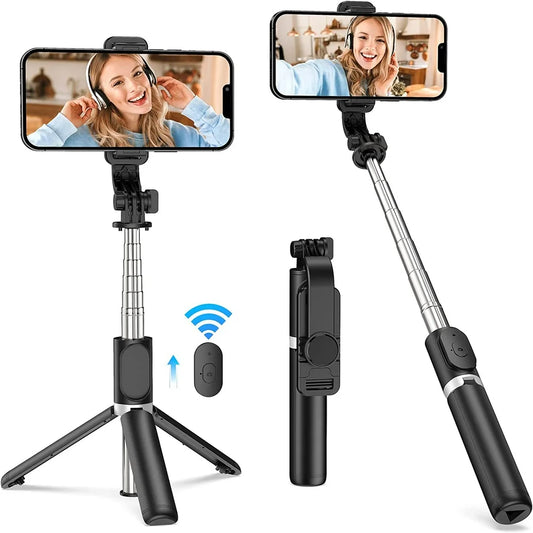 Selfie Stick, 40" Extendable Selfie Stick Tripod with Detachable Bluetooth Shutter Remote, Tripod for Iphone and Android Phone Tripod, Black